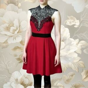 Windsor Women's Black~Red Formal Lace Dress Large EUC